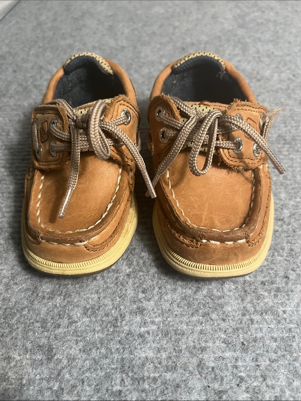 Sperry Toddler Tan Brown Leather Boat Shoes Lace-Up
